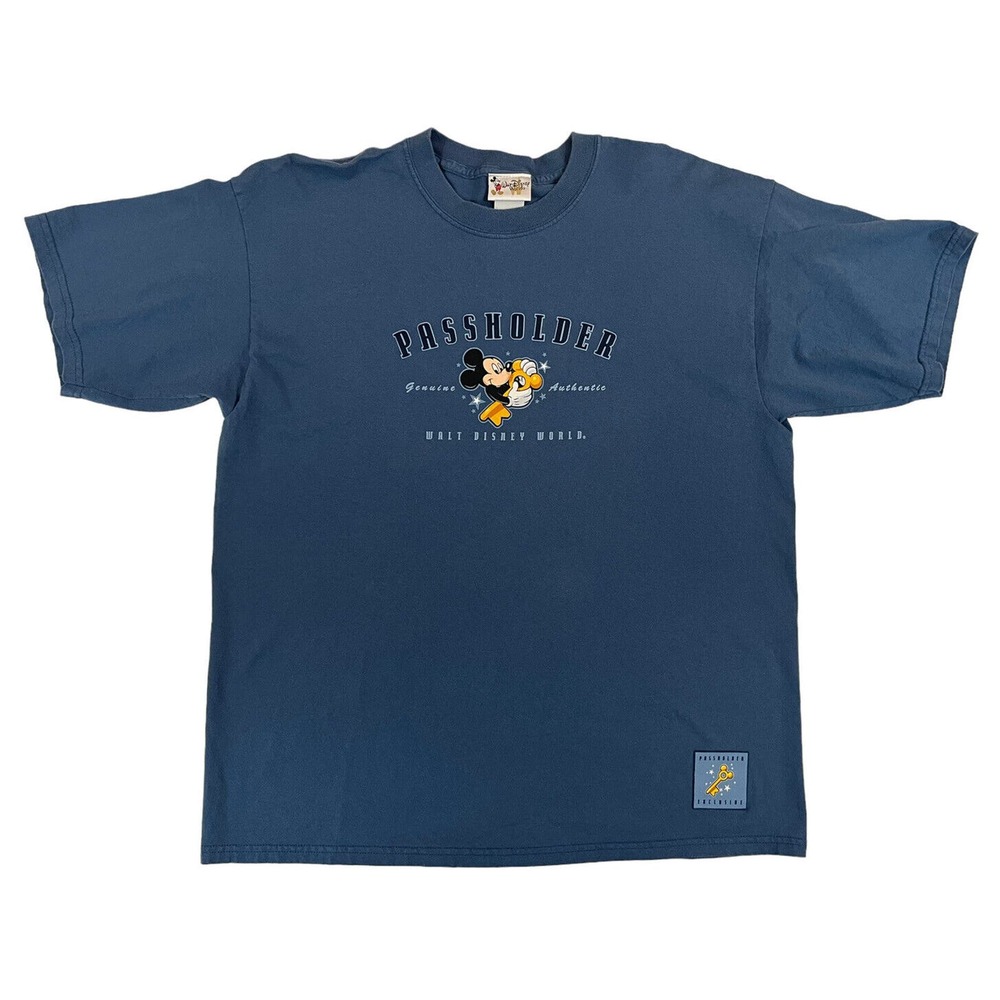 Vtg Walt Disney World Passholder T-Shirt Blue Rare Key Mickey Mouse